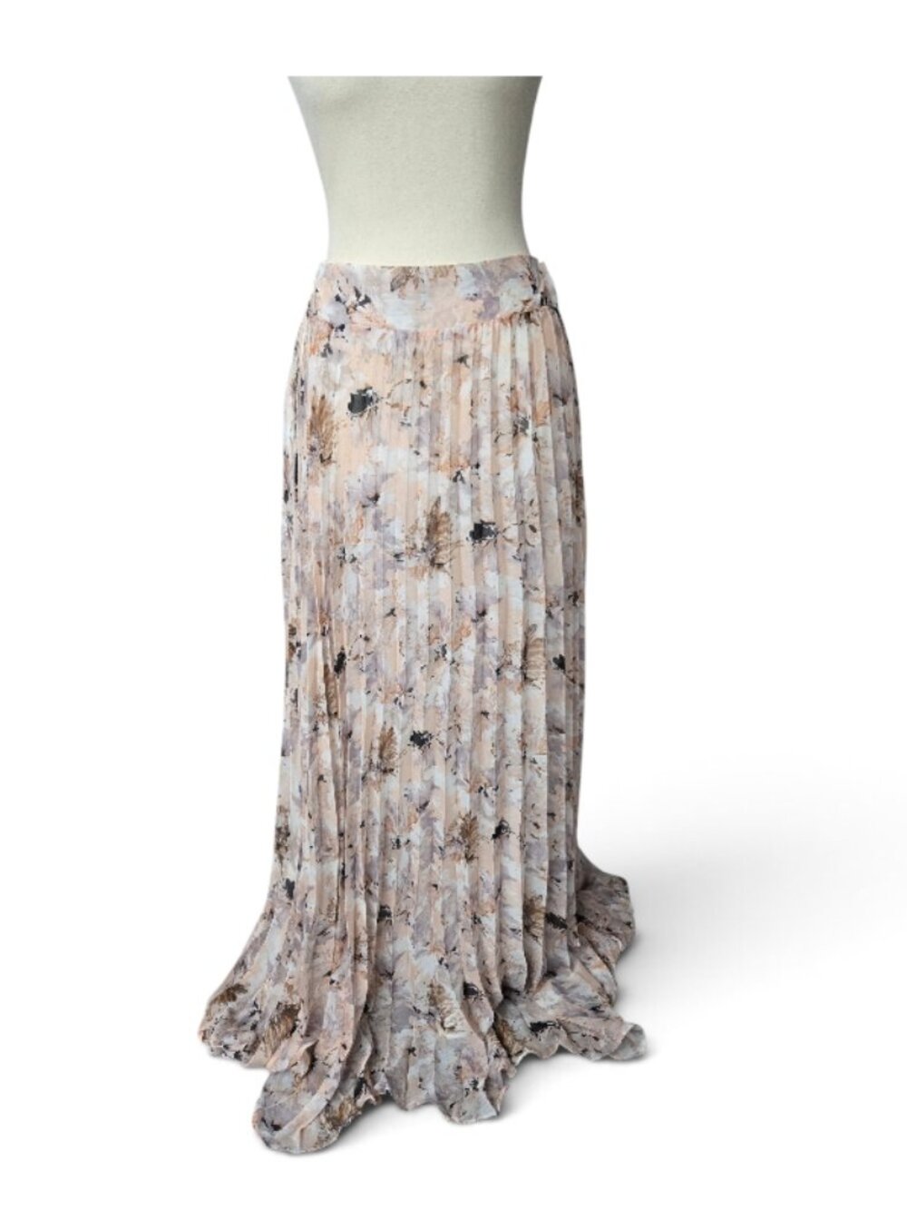 On Twelfth Floral Pleated Chiffon Maxi Skirt XL Boho Cottagecore Flowy Coquette
